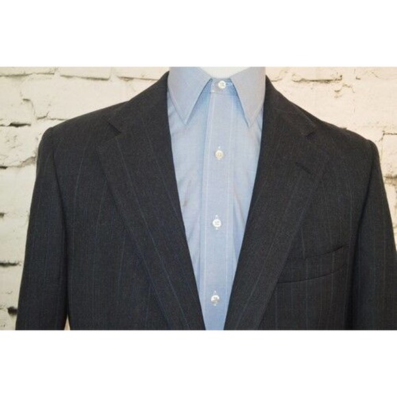 Chaps Ralph Lauren Gray Striped 2 Btn Wool Sport Coat Blazer Jacket 42 Regular - Picture 2 of 12